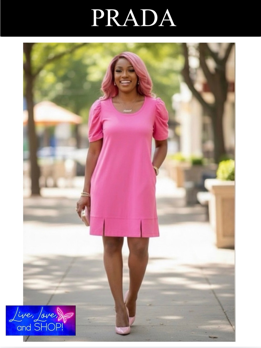 PRADA Pink Dress w/Charm Flower Zipper Accents, EUC